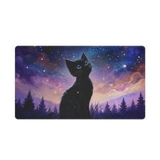 Starry Night Black Cat Desk Mat, Cosmic Galaxy Large Mousepad picture