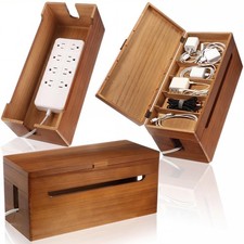 Double Layer Wooden Cable Management Box Large with Lid Power Strip Cord Orga picture