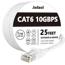Jadaol Cat6 Ethernet Cable 25FT with Clips 10Gbps Flat Network Cable, White picture