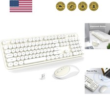 Wireless Keyboard and Mouse Combo - White-Milky Full-Sized 2.4 GHz 104 Keys T... picture
