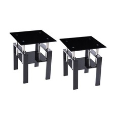 2Pcs Heavy Duty Tempered Glass Sofa Table Black Table Living Room Sofa Table US picture