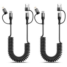 60W Coiled USB C Cable,iPhone Charger Cable for Car 2Pack 4FT 4 feet, Blue  picture