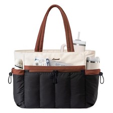 LOVEVOOK Puffer Laptop Bag for Women, 15.6 Inch, Cream & Caramel Brown picture