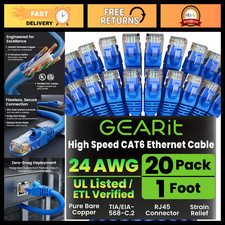 Cat 6 Ethernet Cable 1ft - 20-Pack Blue, High-Speed Cat6 Patch Cables for Networ picture