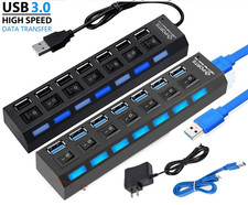 7 Port USB 2.0 / 3.0 Hub Splitter Adapter High Speed For PC Laptop Mac Desktop picture