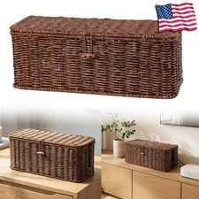Cable Management Box, Desk Handwoven Rattan Cord Hider Cable Organizer Box picture