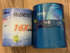 Lot Of 2 TDK DVD+R 100 Pack 4.7GB 16X & RiBEST 16x DVD-R 100 Pack Brand New picture