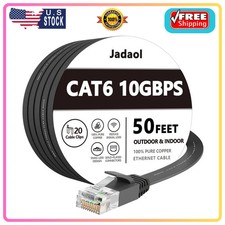 Jadaol Cat6/Cat6A Ethernet Cable 50FT Flat with Clips 10Gbps Network, Black picture