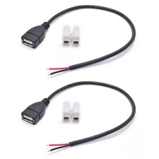 ELNONE 2PCS 0.3M/1FT USB 2.0 Female Pigtail 2 Wire 20AWG USB DC Pigtail DIY Powe picture