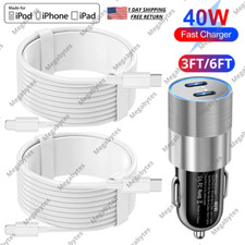 Dual Type C Fast 40W Car Charger Sync PD Cable For iPhone 14 13 12 11 SE XR iPad picture