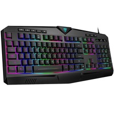 Gaming Keyboard, Full Size RGB Backlit Quiet Computer Keyboard, Wrist Rest, S... picture