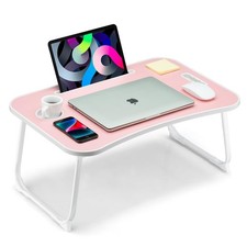 Foldable Lap Desk with Cup Holder & Tablet Slot - Portable Laptop Bed Table for picture