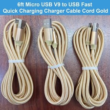 3 Pack 6ft Micro USB V9 to USB Fast Quick Charging Charger Cable Cord Gold picture