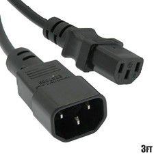 3ft 3 prong Female to Male Power Adapter Cable/Cord IEC-320 C13 to C14 125V 10A picture