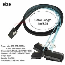 High Speed Mini SATA SAS 36P SFF-8087 to 4 SFF-8482 SAS Power Cable 3FT 1M New picture
