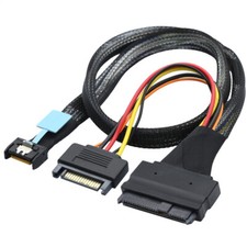 Gen5 MCIO Slimline SFF-8654 4I to U.2 SAS SFF-8639 Cable with SATA 15P Male picture