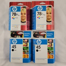 4 Genuine HP 45 Black (2) & 78+ Tri Color (2) Ink Cartridges New picture