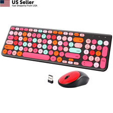 Wireless Keyboard and Mouse Combo, Retro Typewriter Black-Colorful picture