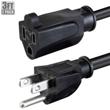 2 Pcs 3FT 14/3 Power Cord Cable Extension NEMA 5-15P Male to 5-15R Female 14AWG picture