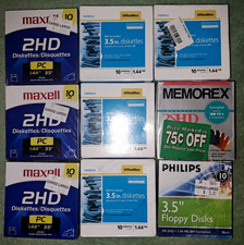 90 NEW 1.44 MB 3.5 Floppy Disks 9 Packs Of 10 Memorex Phillips Maxell Officemax picture