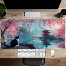 1pc 2D Flat, Large - Themed Cherry And Lake View Gaming Desk Mat - Oversized N picture