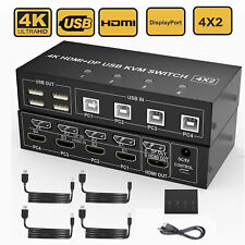 4 Port HDMI +DisplayPort DP USB KVM Switch Dual Monitor 4K 60Hz 4X2 KVM Switcher picture