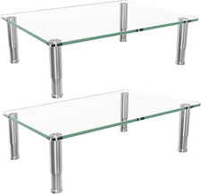 2 Pack Computer Monitor Riser with Height Adjustable, Tempered Glass, Multi Medi picture