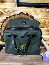 Filson Green Canvas Briefcase w/ Leather Trim, Adjustable Strap, 15 in picture