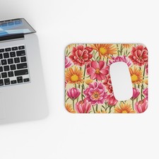Vibrant Spring Florals Mouse Pad | Pink Red Yellow Flower Desk Mat picture