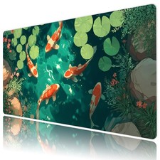 Botanical Green Leaf Cute Koi Fish Desk Mat for Keyboard and Mouse Desk Pad picture