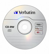 VERBATIM CD-RW 700MB 4X-12X High Speed Logo Rewritable Disc 8 Pack in Sleeves picture