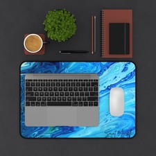 Blue Ocean Marble Desk Mat | Abstract Swirl Mousepad, Saint Aurelle logo picture