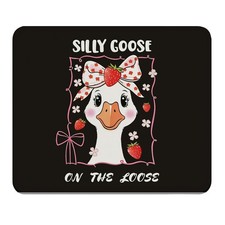 Cute Strawberry Goose Mouse Pad,Silly Goose on the Loose Funny Pink Bow Mouse... picture