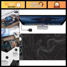 Large Wireless Charging Mouse Pad, Black Topographic Desk Mat, Extra-Large Size picture