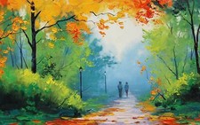 Landscape painting fall park graham gercken path trees Custom Gaming Mat Desk picture