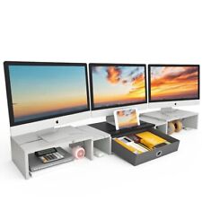 WESTREE Triple Dual Monitor Stand Riser with Drawer,Extra Large Large-white picture