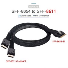 SlimSAS 8i SFF-8654 to 2x OCuLink 4i SFF-8611 Cable 1.0M USK picture