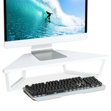 26 Inch Triangle Corner Monitor Stand Riser Wood Desktop Shelf White picture