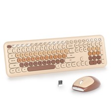 iRoboosta Brown Keyboard and Mouse Wireless Combo, 2.4GHz Typewriter Aestheti... picture