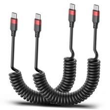 Coiled USB C to USB C Cable, 2 Pack Retractable Black USB Type C to USB Type C picture