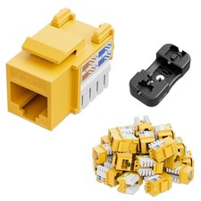 25 PCS 10Gbps Cat6 Keystone Jack RJ45 PunchDown Stand UTP 90Degree Yellow picture