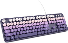 Wired Computer Keyboard - Purple-Gradient Colorful Retro Full Size round Keycaps picture