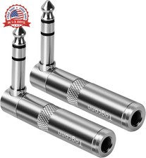 1/4 Inch TRS Stereo Audio Extension Adapter 2-Pack Heavy-Duty Metal L-Shape Conn picture