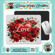Mouse Pad Red Heart Love Flowers Valentine's Day Anti Slip Back Easy Clean picture