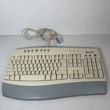 Vintage Microsoft Internet Keyboard PS/2 Wired Beige Gray Full-Size Multimedia picture