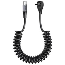 SUNGUY Right Angle Coiled USB C Cable 4FT [Recommended Stretch 4FT, Grey  picture
