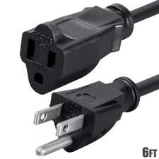 6FT 14/3 Power Extension Cord Cable NEMA 5-15P Male to 5-15R Female 15A 14AWG picture