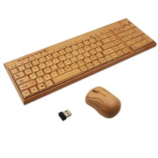 Handcrafted Natural Bamboo Wooden PC Wireless 2.4GHz Keyboard and Mouse Combo picture