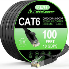 Cat 6 Ethernet Cable 100 ft, Indoor&Outdoor, High Speed 10Gbps Flat Internet. picture