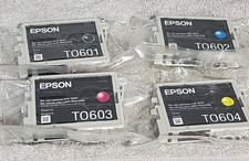 Epson TO601 TO602 TO603 TO604 B C M Y Ink Cartridges Lot Of 4 Genuine Sealed New picture